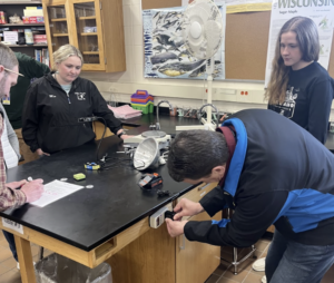 Baraboo students using a Kill-a-watt meter to explore energy use.